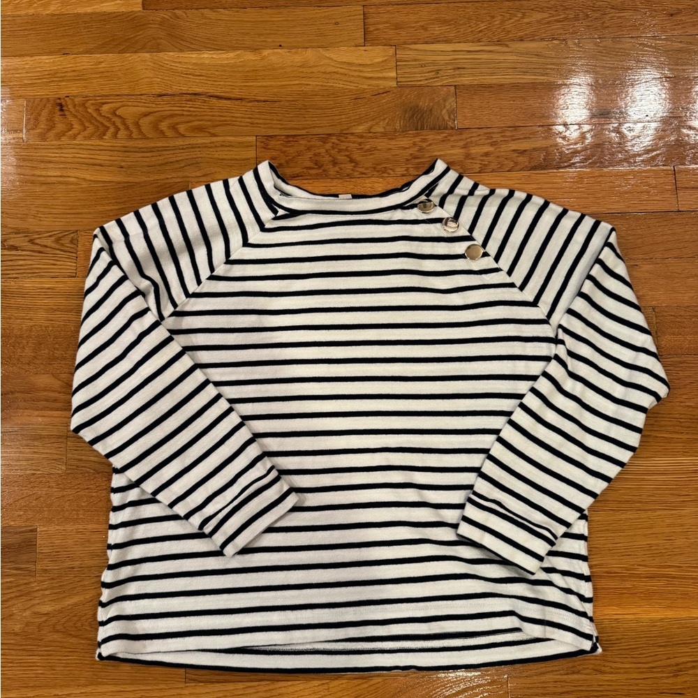 LOFT Outlet Navy & White Striped Long Sleeve Top w/Gold Buttons Size L/P